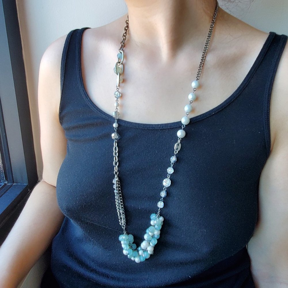 Anthropologie Green and Pearl Necklace
